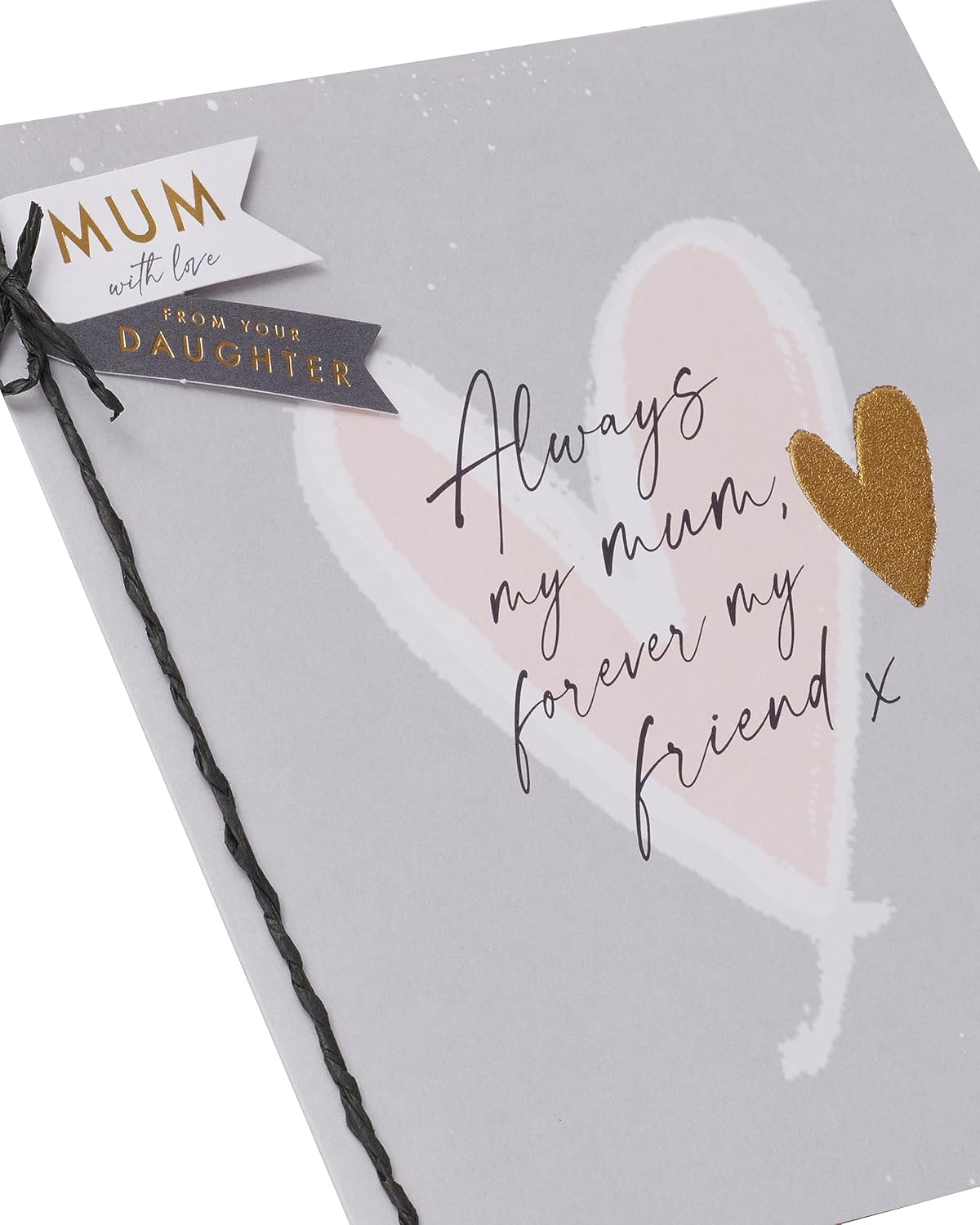 UK Greetings birthday card for mum from daughter with love heart design, featuring colorful illustrations and heartfelt message inside.