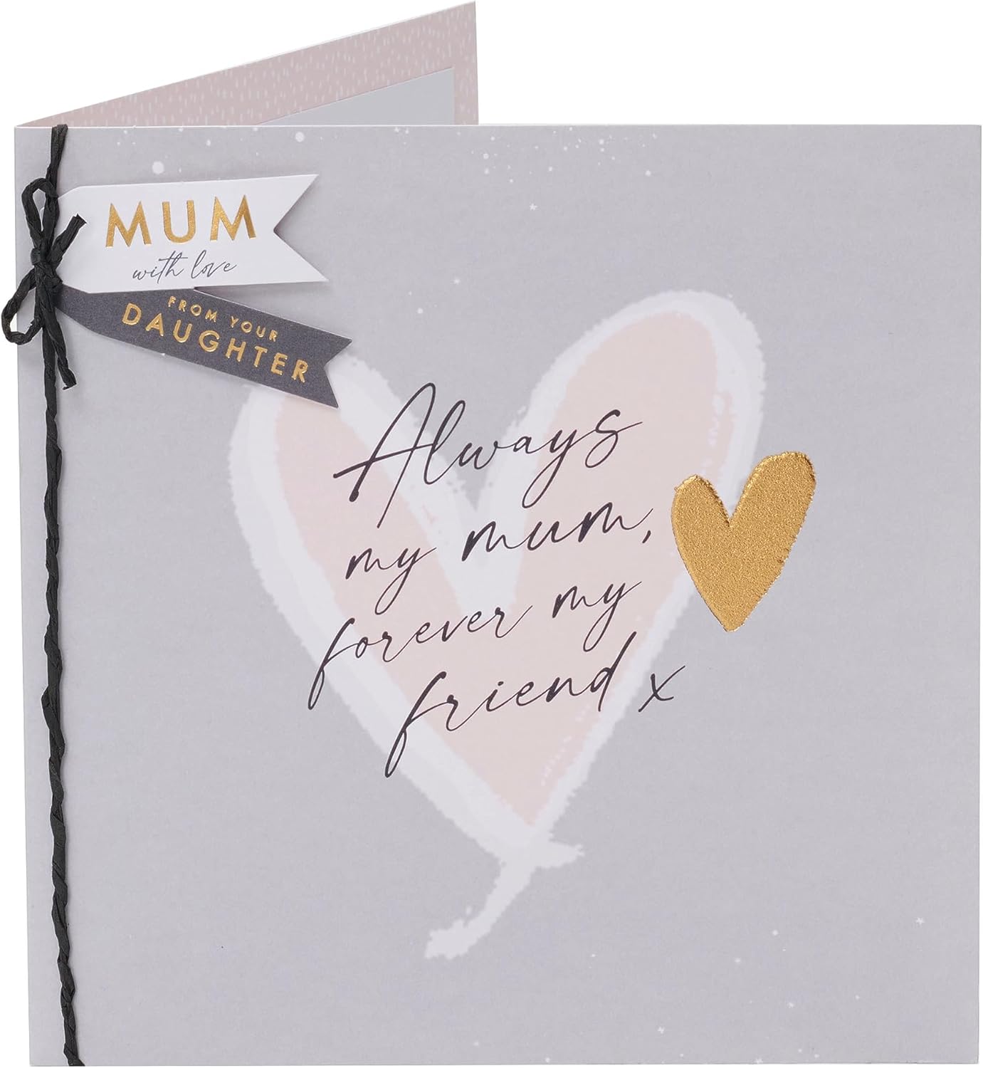 UK Greetings birthday card for mum from daughter with love heart design, featuring colorful and decorative floral elements.