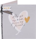 UK Greetings birthday card for mum from daughter with love heart design, featuring colorful and decorative floral elements.