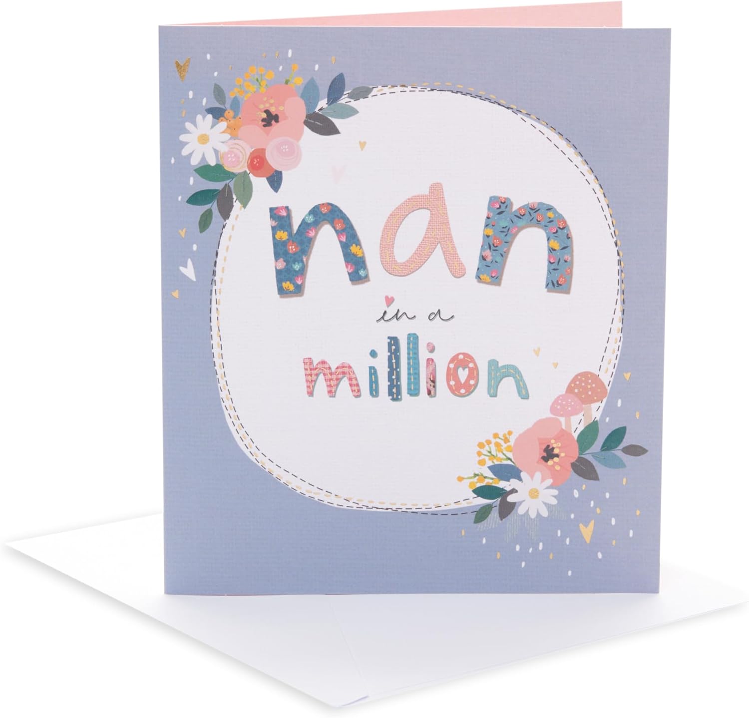UK Greetings birthday card for Nan featuring heartfelt love and warm wishes with colorful floral designs and cheerful lettering.