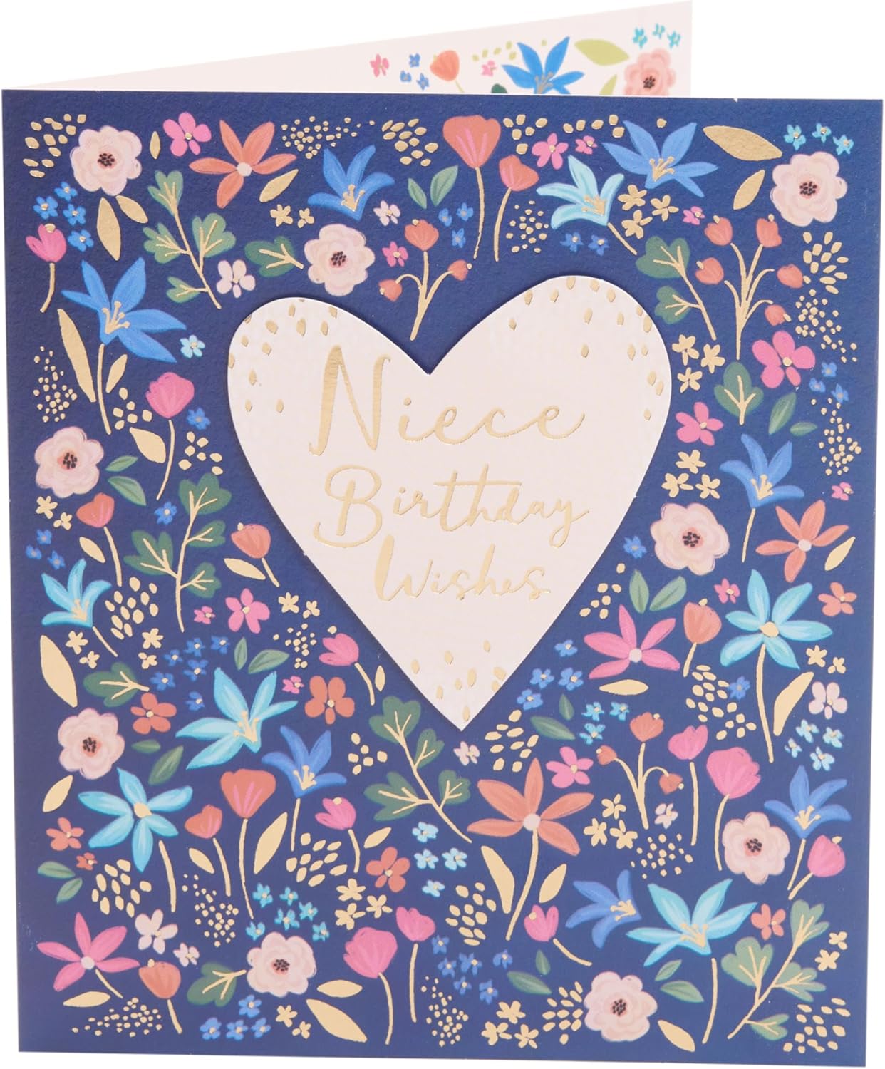 UK Greetings birthday card for niece featuring a bright floral design with colorful flowers and cheerful birthday message.