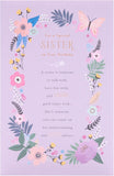 UK Greetings birthday card for sister featuring a floral border design from the Thinking of You range.