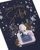 UK Greetings birthday card for sister featuring floral perfume design with colorful, elegant floral and perfume illustrations.