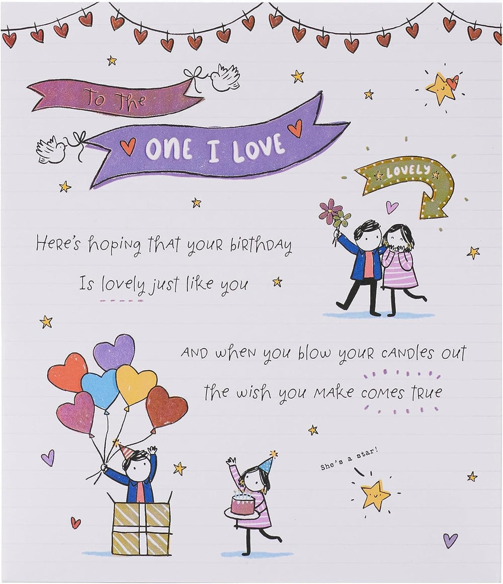 UK Greetings birthday card for the one I love, featuring romantic design for her, suitable for celebrating her special day.