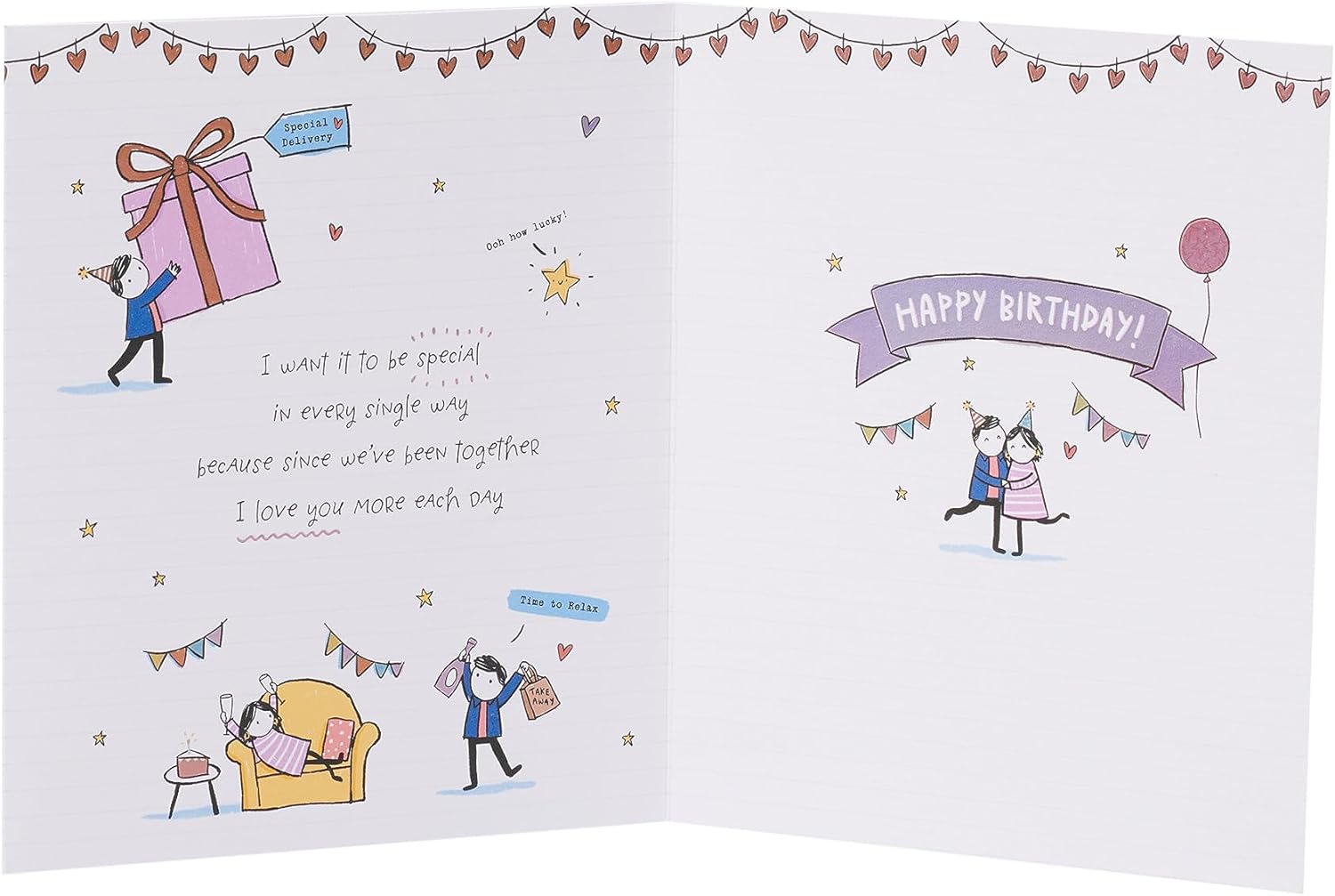 UK Greetings birthday card for her featuring romantic design, perfect for expressing love on her special day.