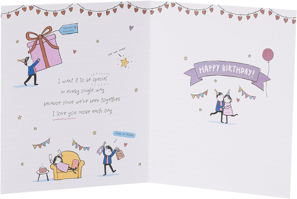 UK Greetings birthday card for her featuring romantic design, perfect for expressing love on her special day.