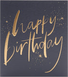UK Greetings black and gold birthday card featuring elegant design and festive message for special occasions.