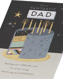 UK Greetings Dad birthday card featuring a gold foil cake design for celebrating special occasions.
