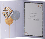 UK Greetings Dad birthday greeting card with gold foil cake design, perfect for celebrating special occasions.