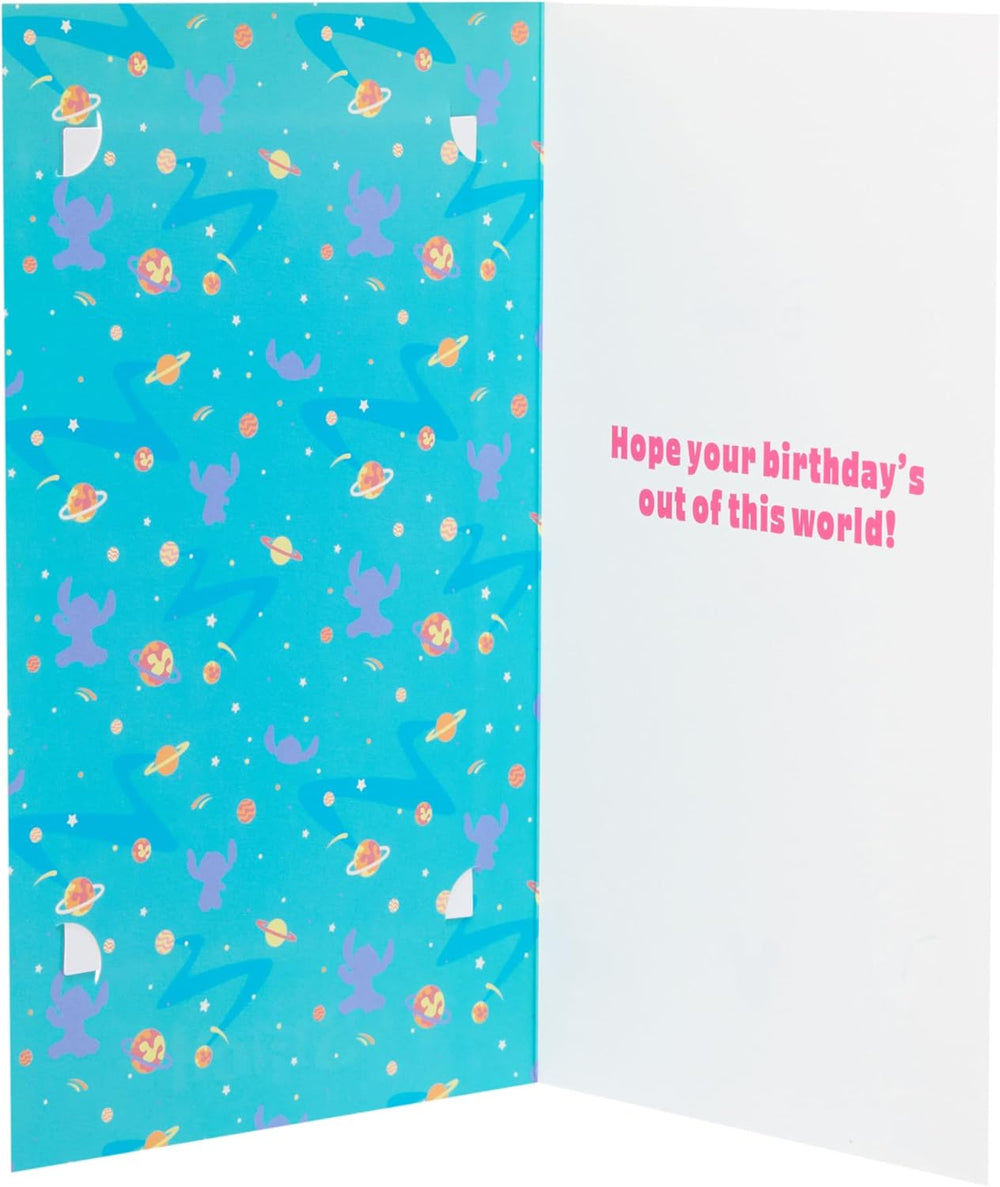 UK Greetings Disney Lilo & Stitch 3D birthday card for her featuring a keepsake design with colorful Lilo and Stitch characters.