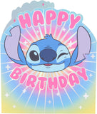Colorful UK Greetings Disney Lilo & Stitch birthday card featuring cheerful characters, perfect for celebrating all ages.