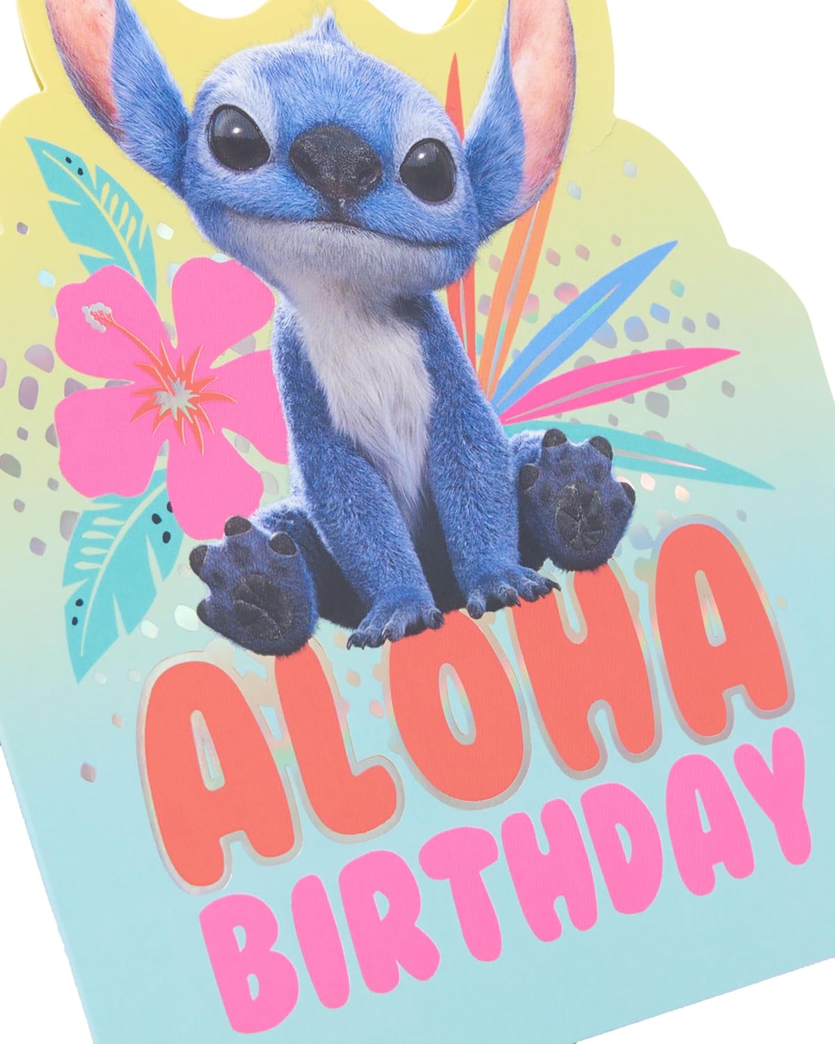 Colorful UK Greetings Disney Lilo & Stitch birthday card featuring vibrant characters, perfect for Disney fans' celebration.