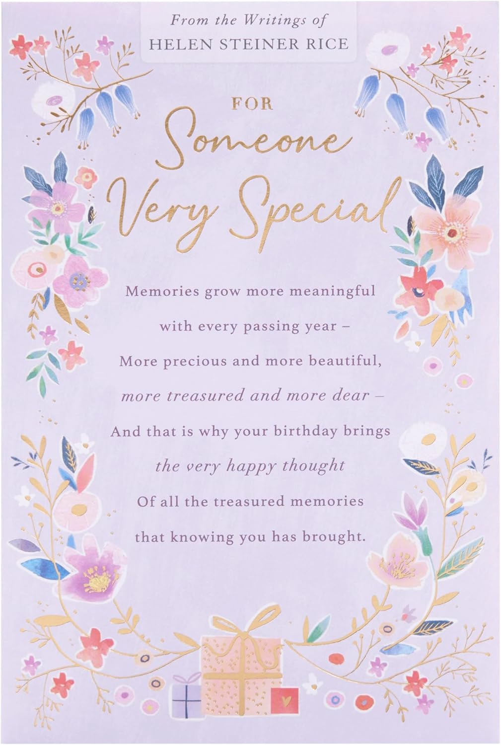 UK Greetings Helen Steiner Rice birthday card featuring inspiring verse for someone special, with floral design and elegant message.