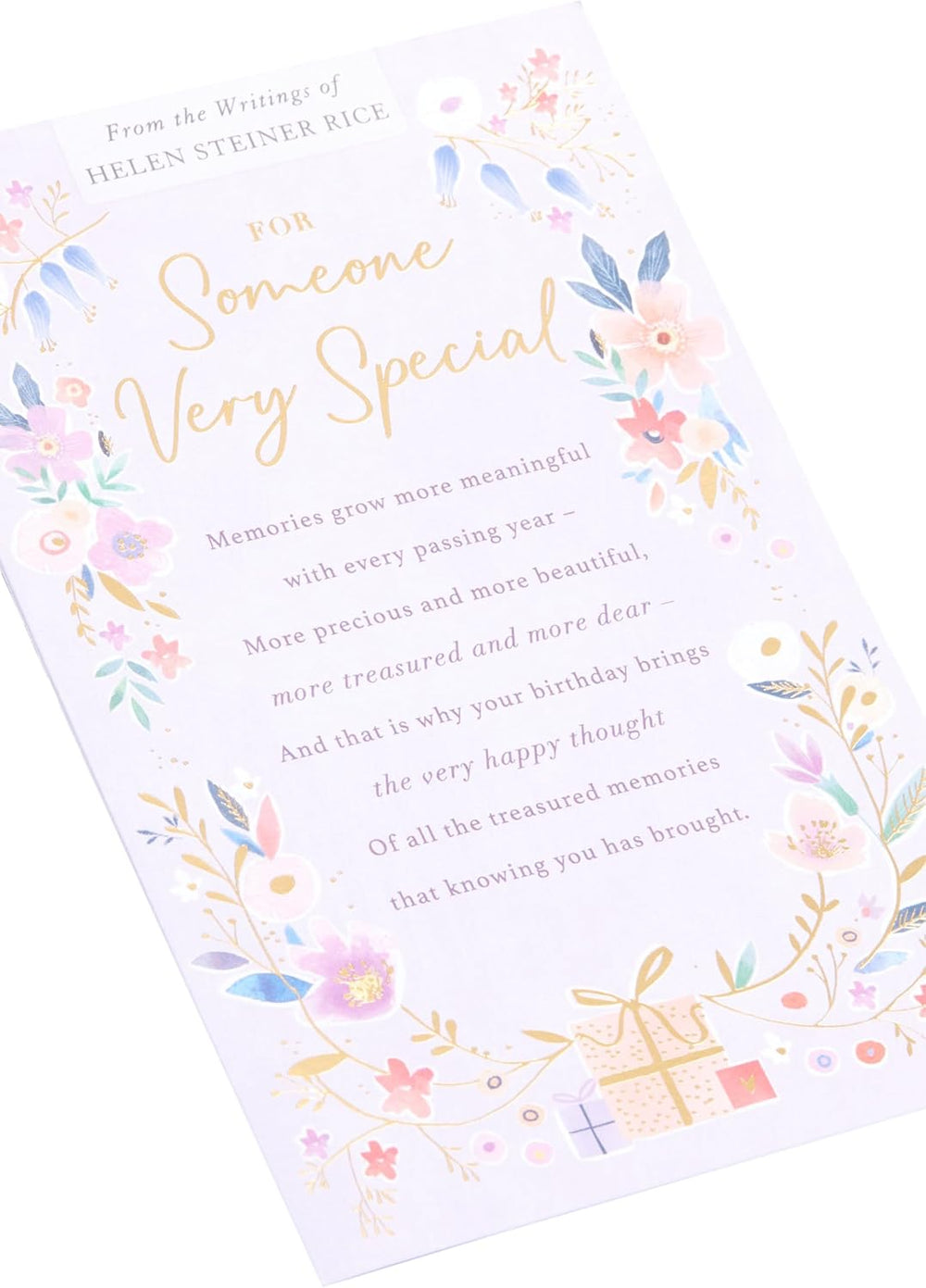 UK Greetings Helen Steiner Rice birthday card for someone special featuring an inspirational verse and floral design.