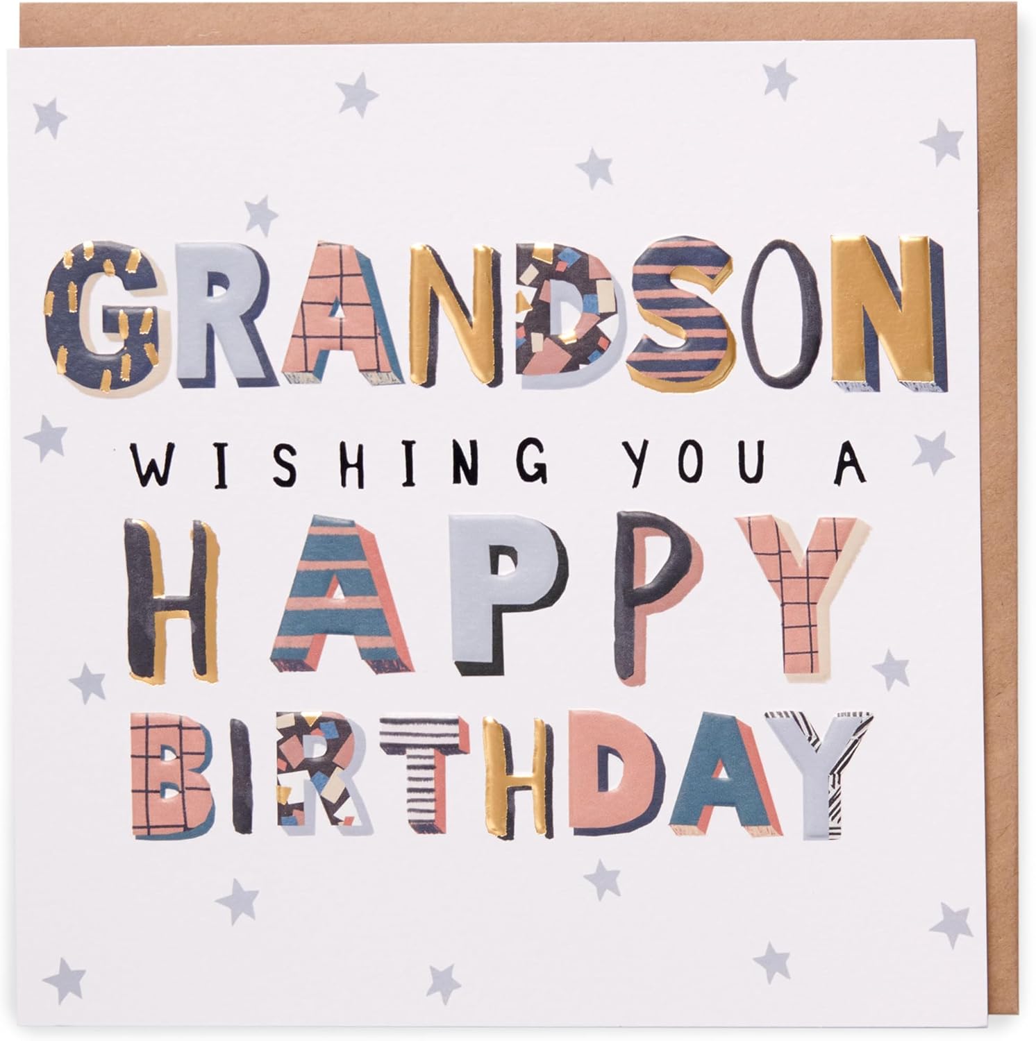 UK Greetings Kindred Grandson Happy Birthday Card, featuring colorful design and heartfelt message for grandson's birthday celebration.