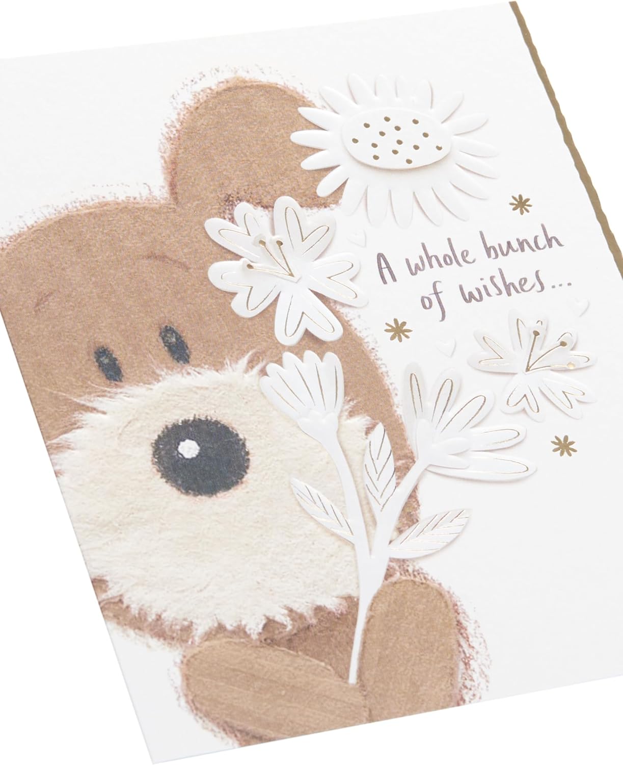 UK Greetings Lots of Woof birthday card featuring a cute, playful dog illustration for celebrating birthdays.