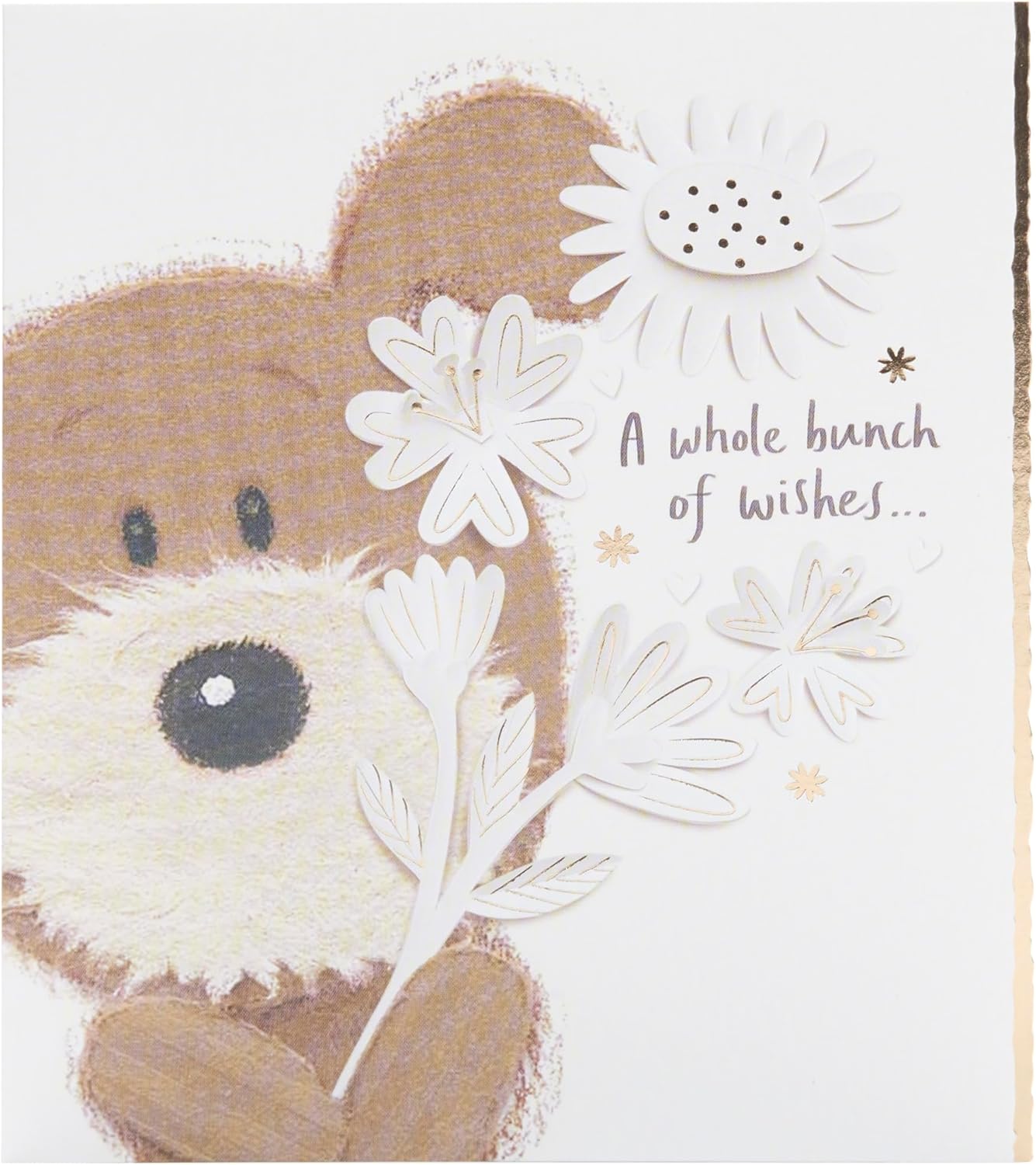 UK Greetings Lots of Woof birthday card featuring a cute, playful dog illustration on a colorful greeting card.