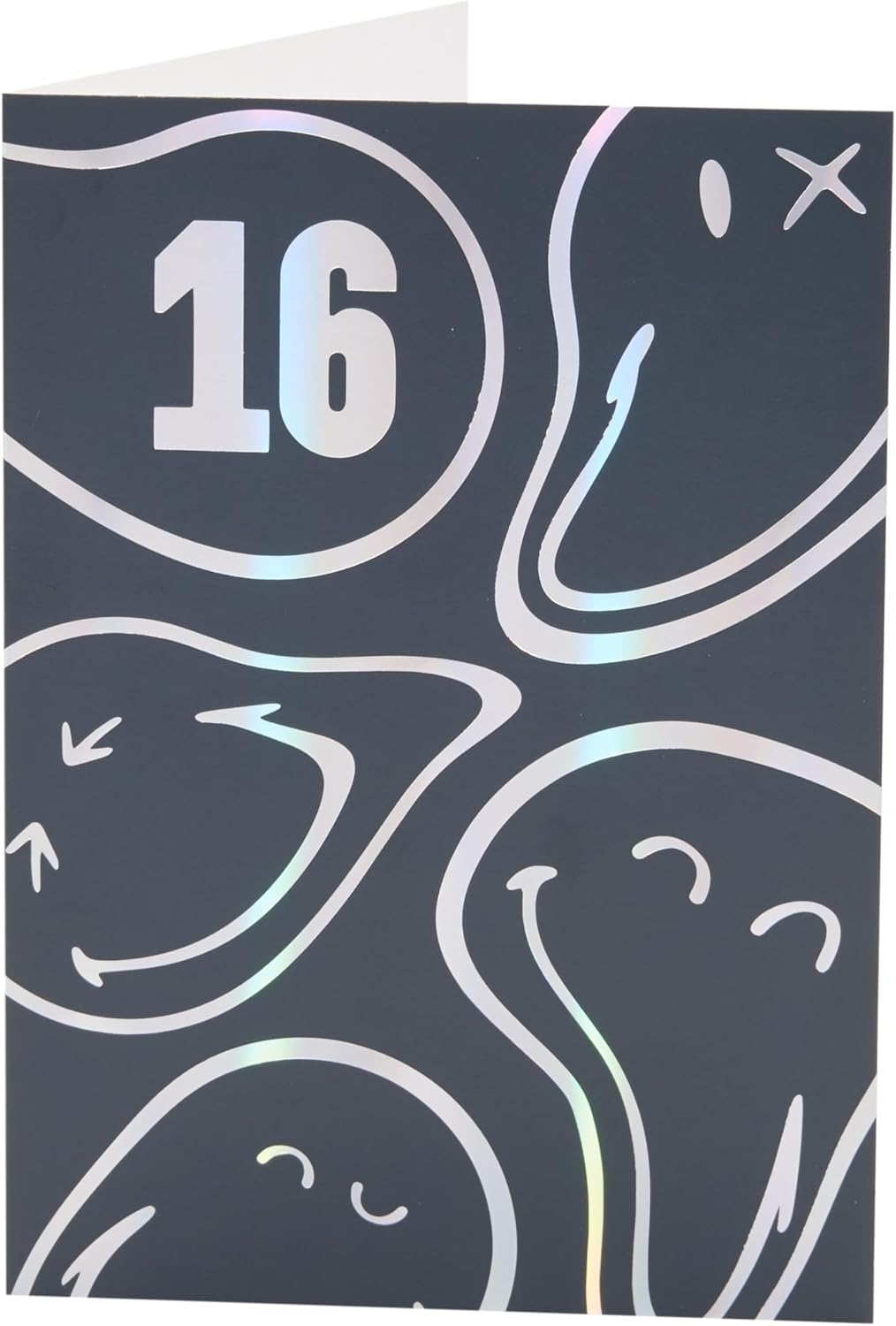 UK Greetings Smiley World 16th birthday card with silver foil design, fun and trendy teenage celebration greeting card.