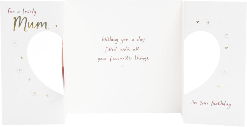 UK Greetings birthday card for mum featuring a heart design, showcasing a colorful and festive greeting card for special occasions