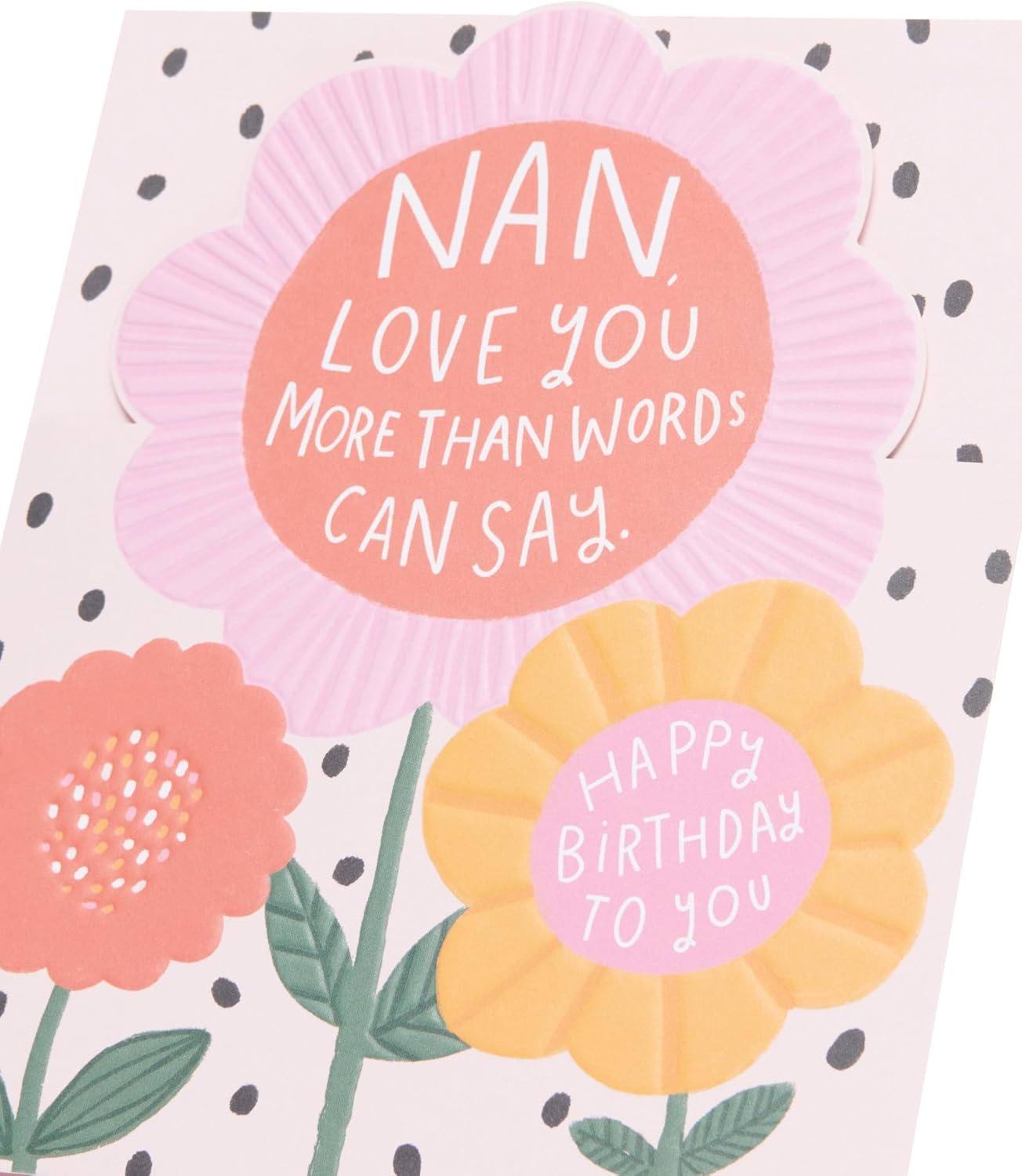 UK Greetings birthday greeting card for Nan featuring a bright floral design, perfect for celebrating special occasions.