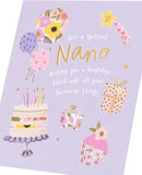 UK Greetings birthday greeting card for Nana featuring a Favourite Things design with colorful illustrations and heartfelt message.
