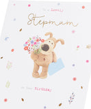 UK Greetings Boofle birthday greeting card for stepmum with a cute design, featuring colorful illustrations and cheerful message.