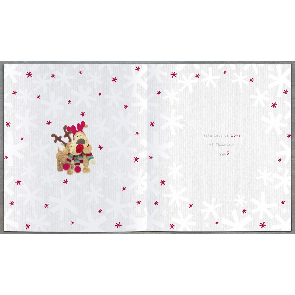 UK Greetings Boofle with Reindeers open Christmas card featuring a cute festive greeting design and holiday-themed illustrations.