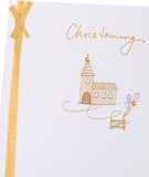 UK Greetings Christening Card featuring heartfelt design for baby's special day, with delicate details and soft colors.