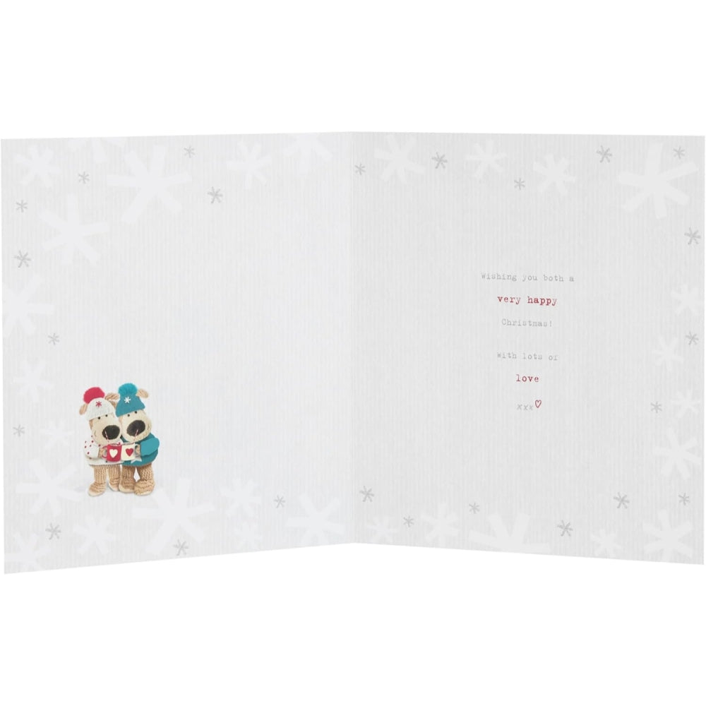 Christmas card featuring Boofles in a festive frame for Auntie and Uncle, by UK Greetings.