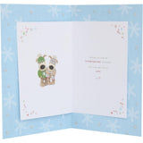 Boofles skating Christmas card from UK Greetings featuring a daughter and boyfriend in festive holiday scene.
