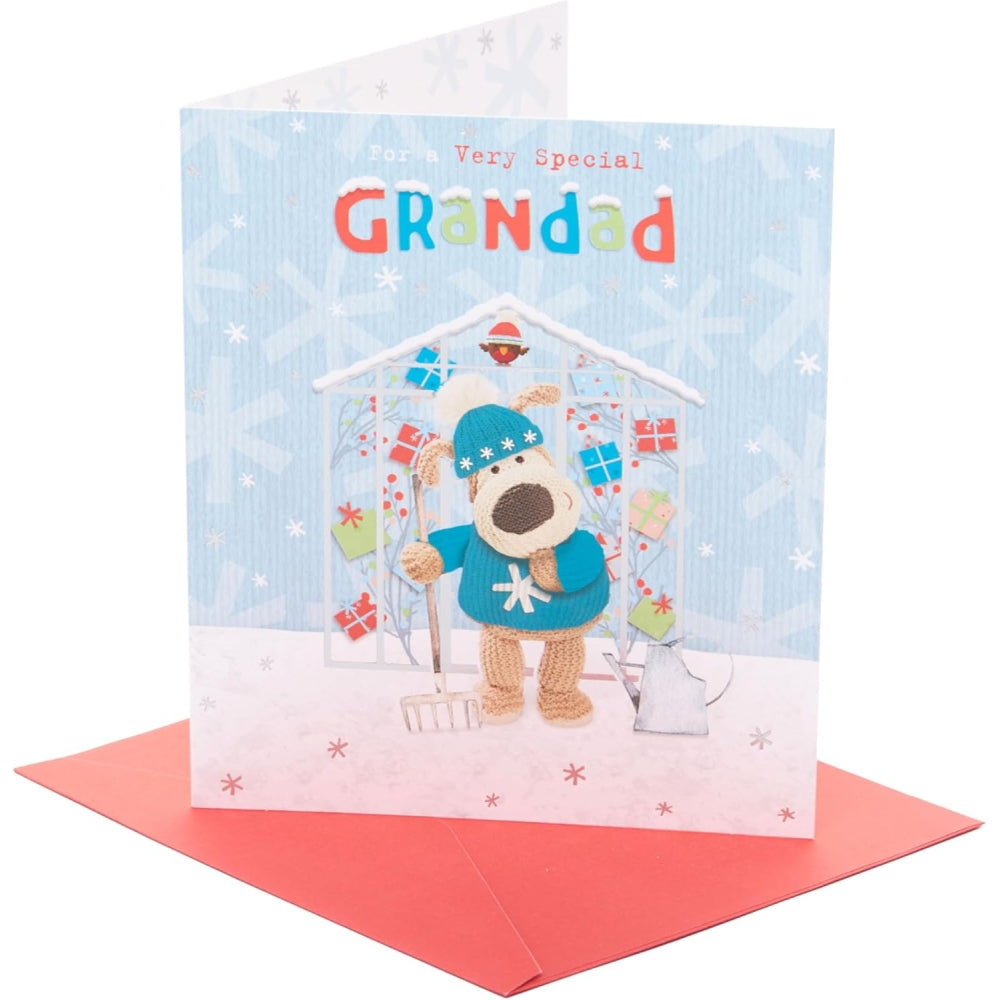 UK Greetings Adorable Boofle Grandad Christmas Card featuring festive design and cheerful holiday greeting.