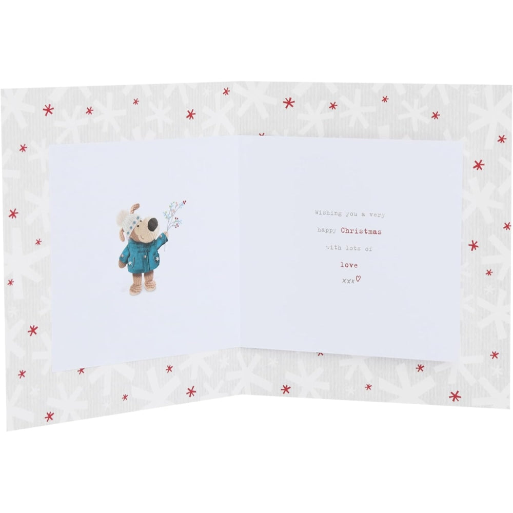 UK Greetings Boofle Christmas card featuring a flower vase design, perfect for celebrating with your godmother during Christmas.
