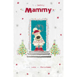 UK Greetings Boofle standing outside door Christmas card featuring festive holiday design and cheerful character for Mammy.
