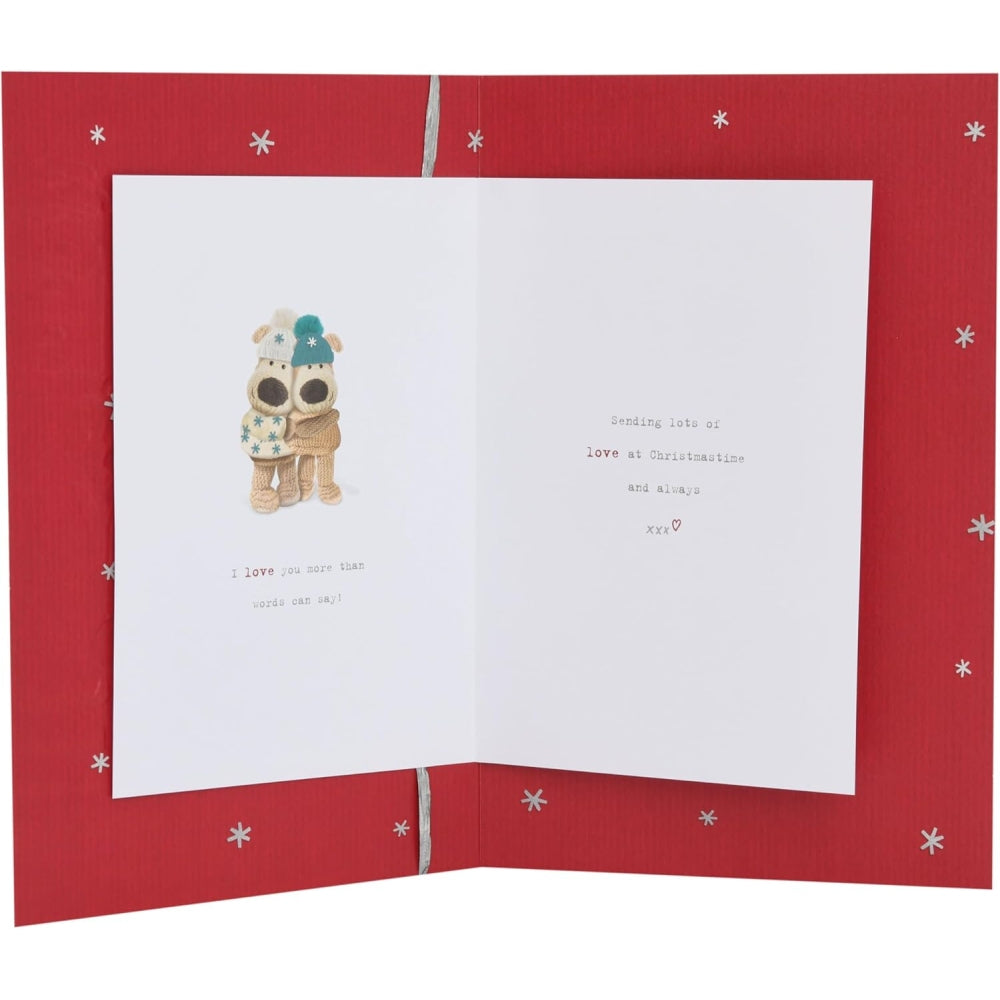 UK Greetings Boofles Christmas Card featuring colorful holiday illustration and festive design by Lettering Love of Life.
