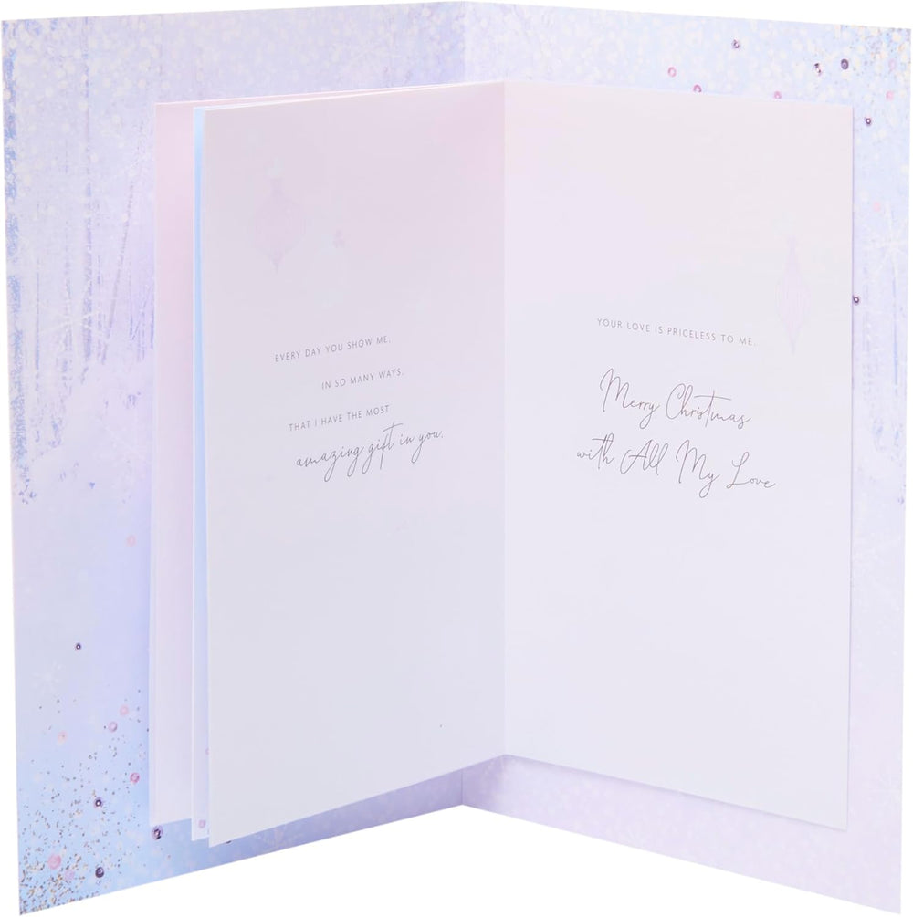 UK Greetings Christmas Card for Wife featuring a beautiful snow scene with festive holiday imagery and elegant design.
