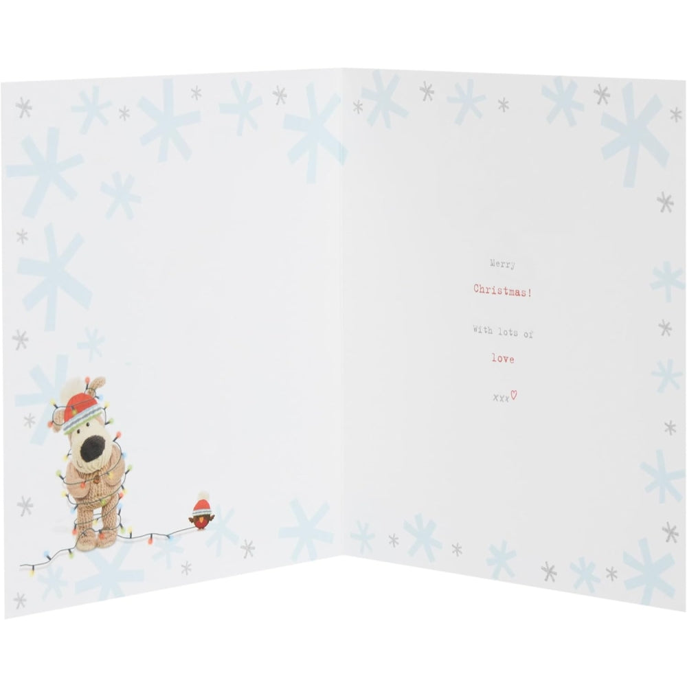 UK Greetings Christmas card featuring festive dog-themed lights design, perfect for holiday greetings and seasonal celebrations.