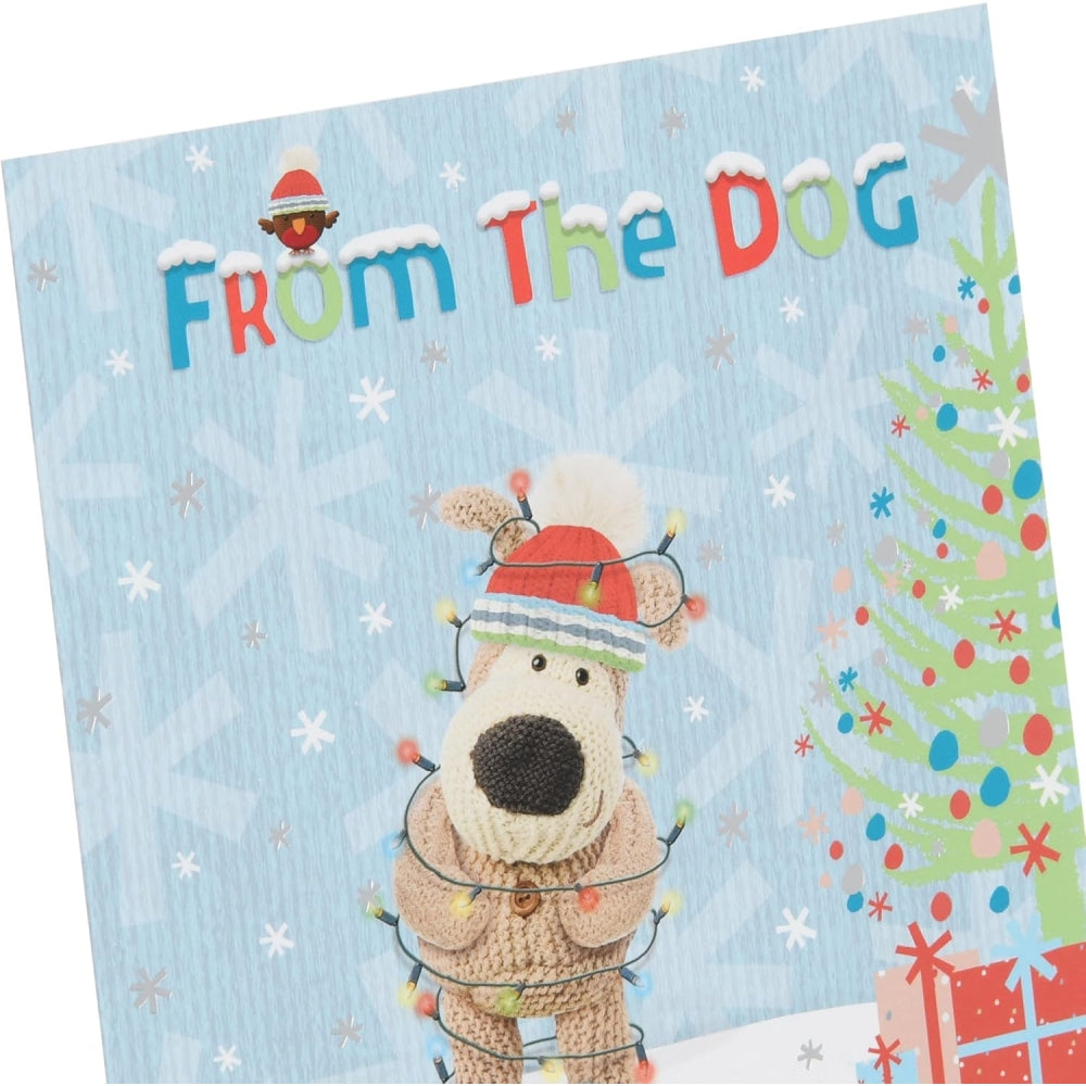 UK Greetings Christmas card featuring festive dog-themed lights design, perfect for holiday greetings.