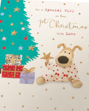 UK Greetings Boofle Baby Girl’s 1st Christmas Card featuring a cute festive design for holiday greetings.