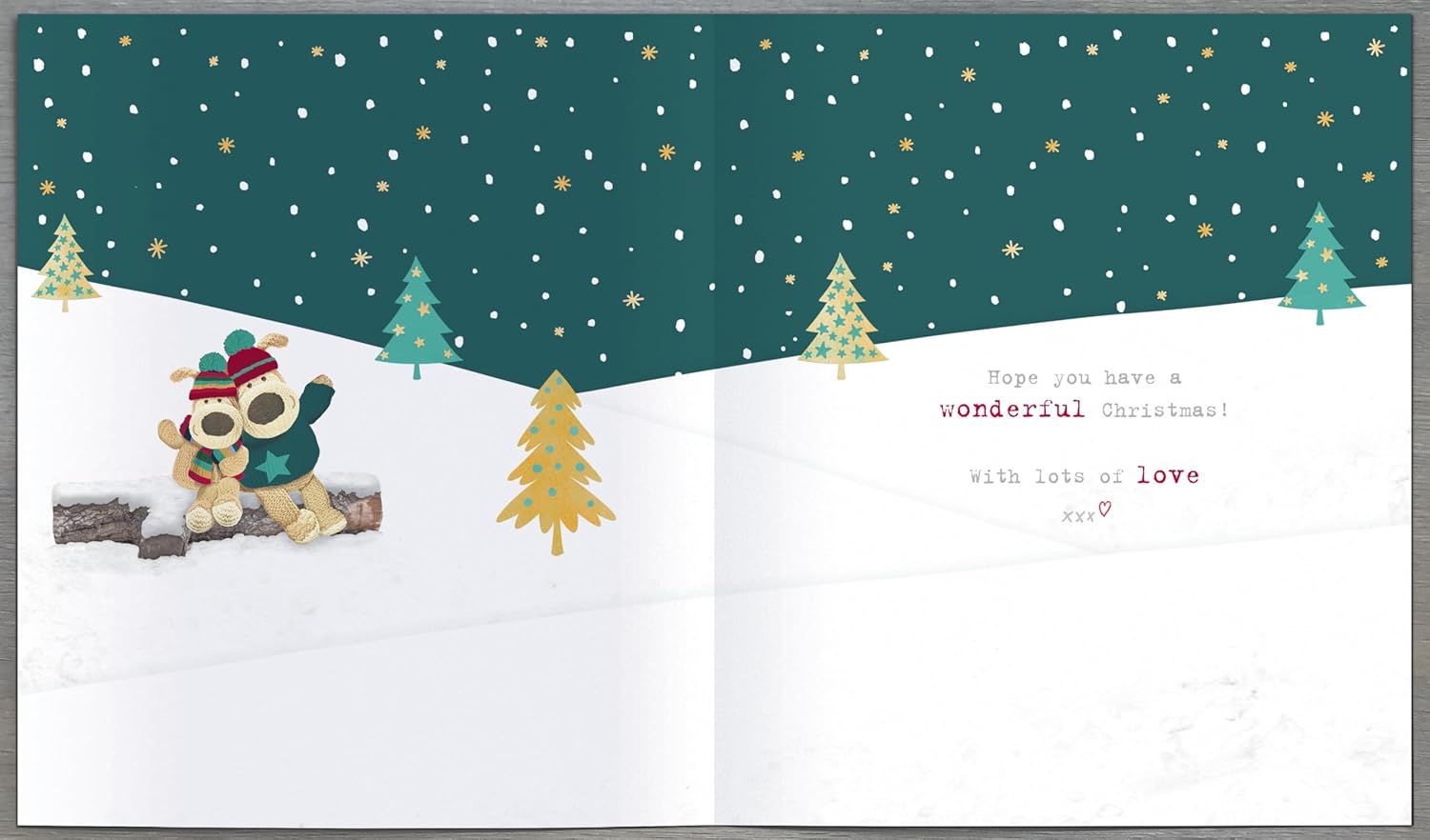 UK Greetings Boofle Christmas greeting card for Grandad featuring a cute snowy snuggles festive design.
