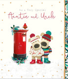 UK Greetings Boofle Christmas greeting card featuring cute festive design for a special auntie and uncle.