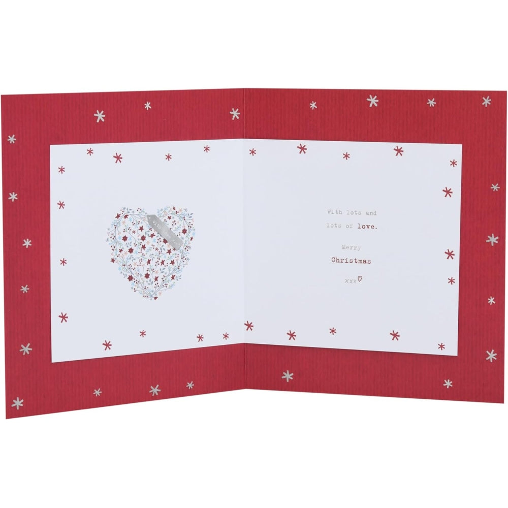 UK Greetings Boofle Christmas greeting card featuring a cute heart design for girlfriends, with festive and romantic illustrations.