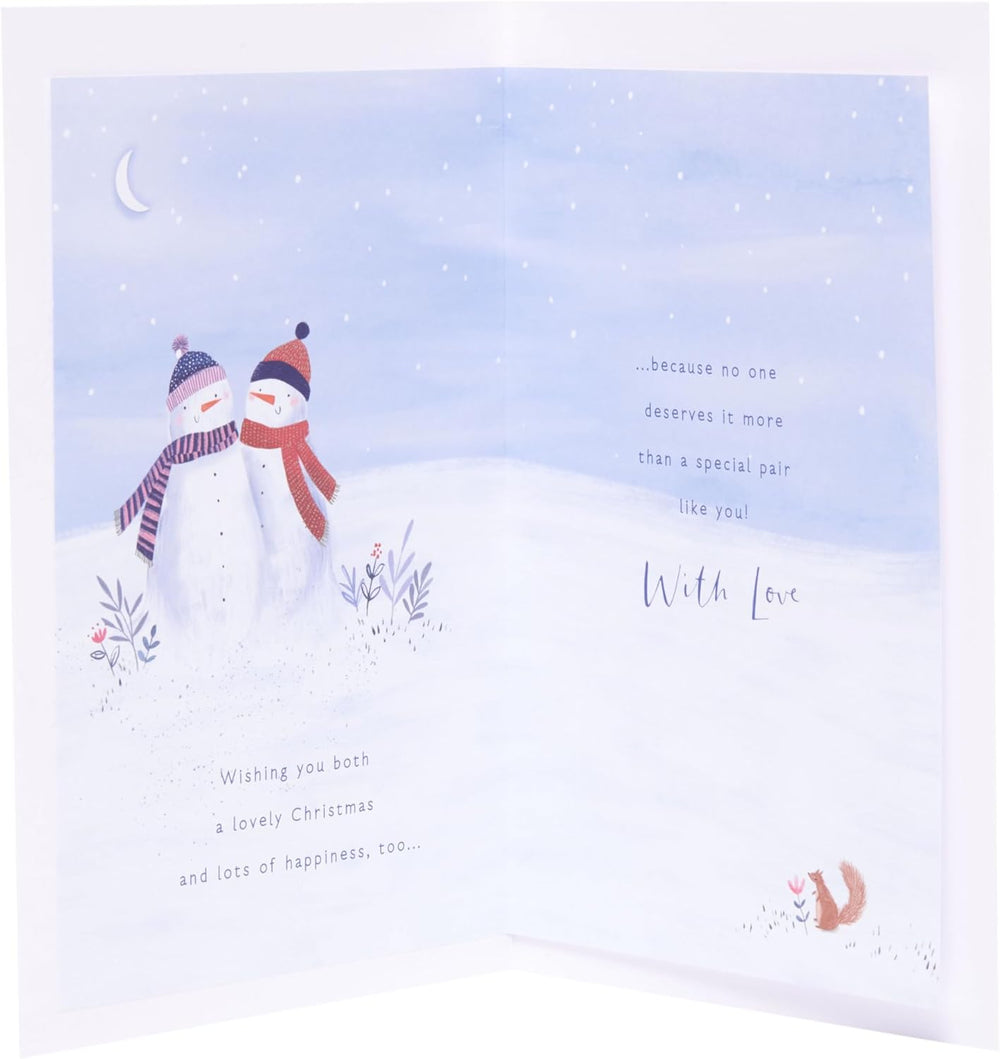 UK Greetings Christmas greeting card featuring a festive snowcouple design, perfect for sending holiday wishes to both of you.