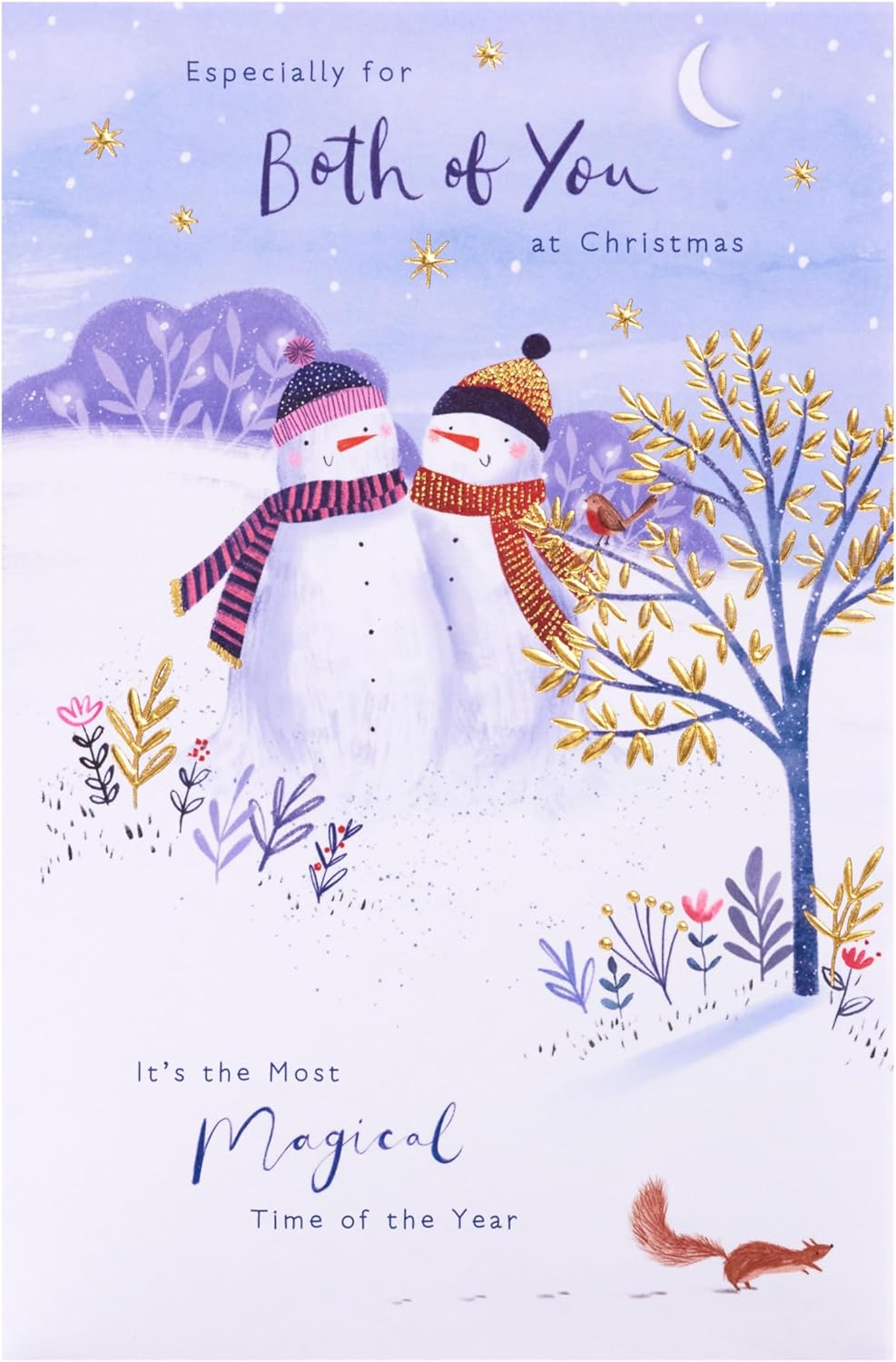 UK Greetings Christmas greeting card featuring a festive snowcouple design, perfect for sharing holiday cheer.