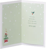 UK Greetings Christmas greeting card for brother featuring hanging ornaments design, festive holiday illustration.