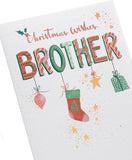 UK Greetings Christmas greeting card for brother featuring hanging ornaments design with festive holiday imagery.