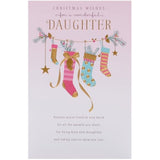 UK Greetings Christmas card for daughter featuring pink stockings design, festive holiday greeting card with cheerful Christmas imagery.