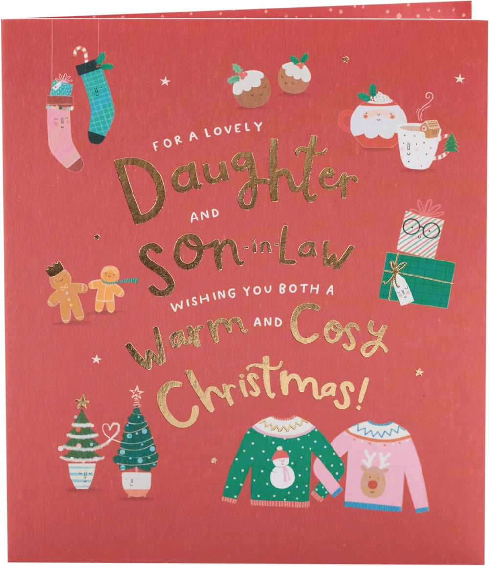 UK Greetings Christmas card for daughter and son-in-law featuring a sweet, cozy holiday design.