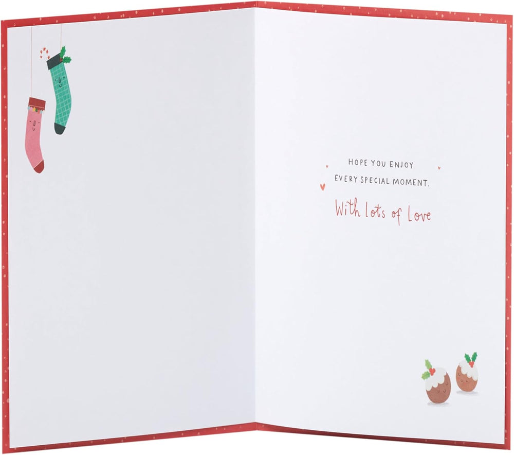 UK Greetings Christmas card for daughter and son-in-law featuring a sweet, cozy design, perfect for holiday greetings.