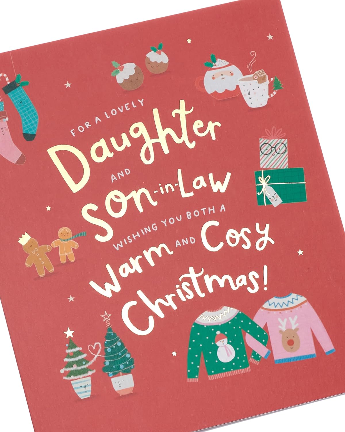 UK Greetings Christmas greeting card for daughter and son-in-law featuring a sweet, cozy design, perfect for holiday wishes.