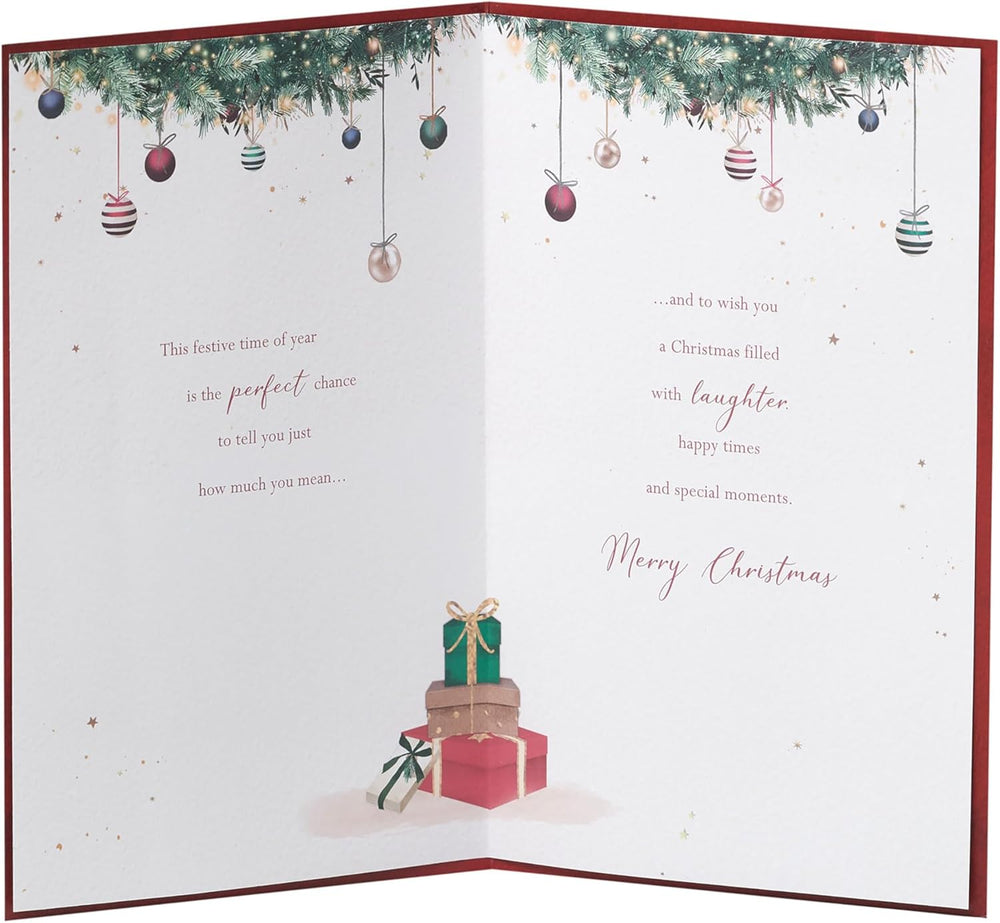 UK Greetings Christmas greeting card for friends featuring a stunning Christmas tree design, perfect for holiday wishes.